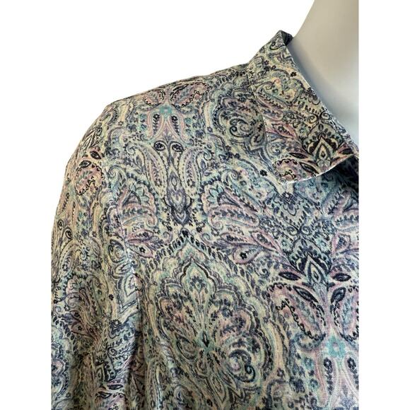 J. Jill Love Linen Blue Purple Paisley Print Essential Button Down Shirt Sz PXL - Picture 2 of 10